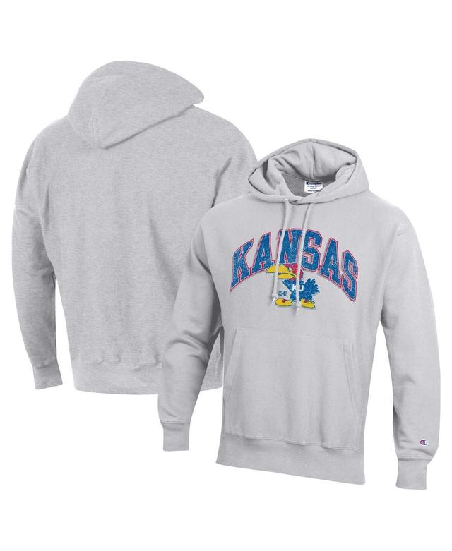 Champion Mens Heather Gray Kansas Jayhawks Vault Late Night Reverse Weave Pullover Hoodie Product Image