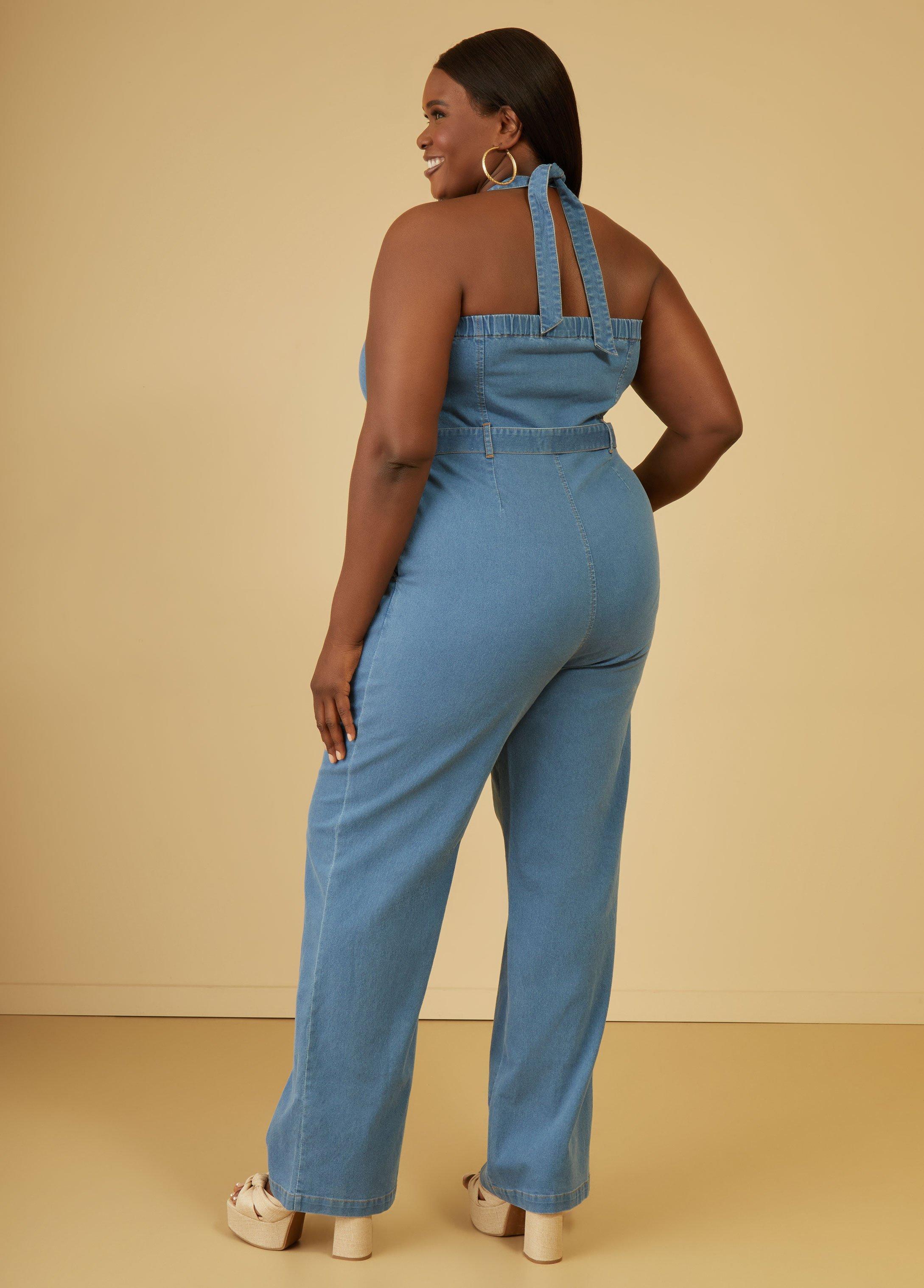 Halterneck Denim Jumpsuit Product Image