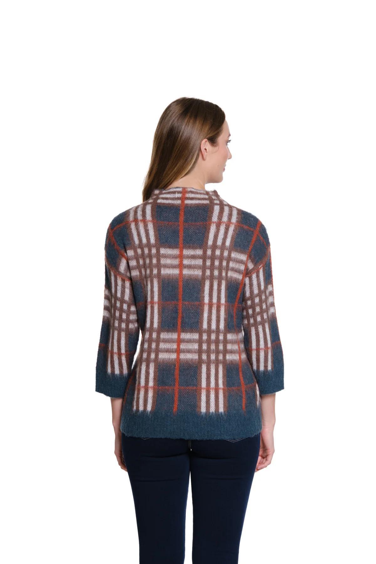 3/4 Sleeve Plaid Mock Neck Sweater Product Image