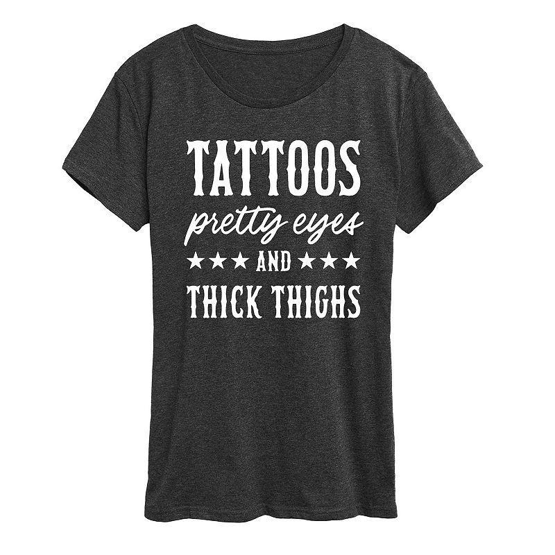 Womens Tattoos Pretty Eyes Thick Thighs Graphic Tee Heather Grey Product Image