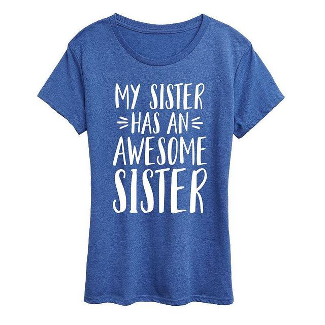 Womens My Sister Has Awesome Sister Graphic Tee, Girls Grey Royal Blue Product Image