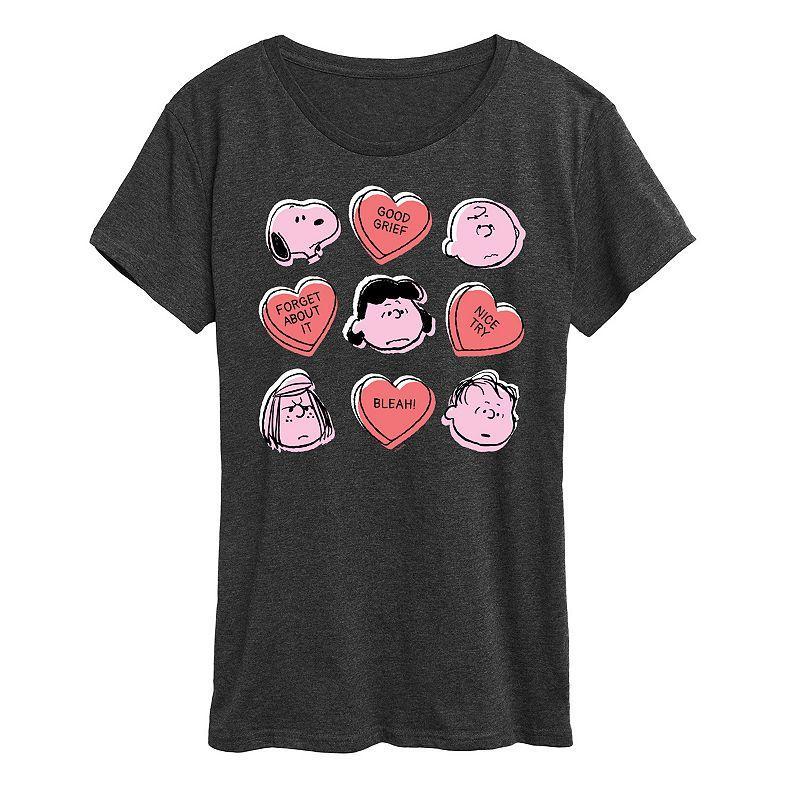 Womens Peanuts Valentines Candy Heart Grid Graphic Tee Product Image