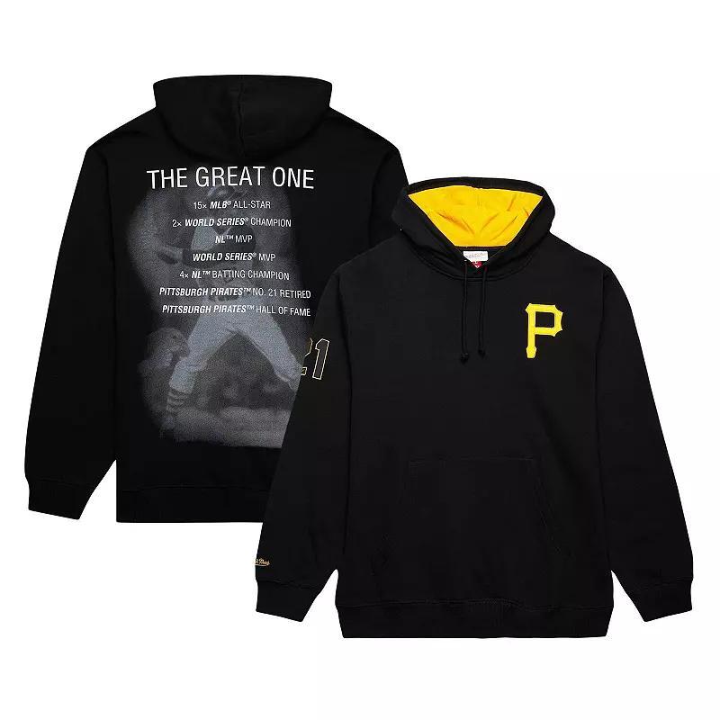 Mens Mitchell & Ness Roberto Clemente Pittsburgh Pirates Vintage Logo Name & Number Pullover Hoodie Product Image