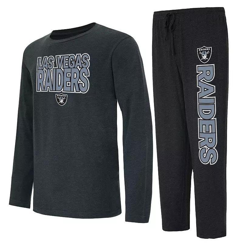 Mens Concepts Sport Black/Charcoal Las Vegas Raiders Meter Long Sleeve T-Shirt and Pants Sleep Set Product Image