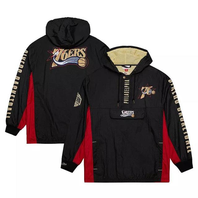 Mens Mitchell & Ness Black Philadelphia 76ers Big & Tall Hardwood Classics Team OG 2.0 Anorak Hoodie Quarter-Zip Windbreaker Jacket Product Image