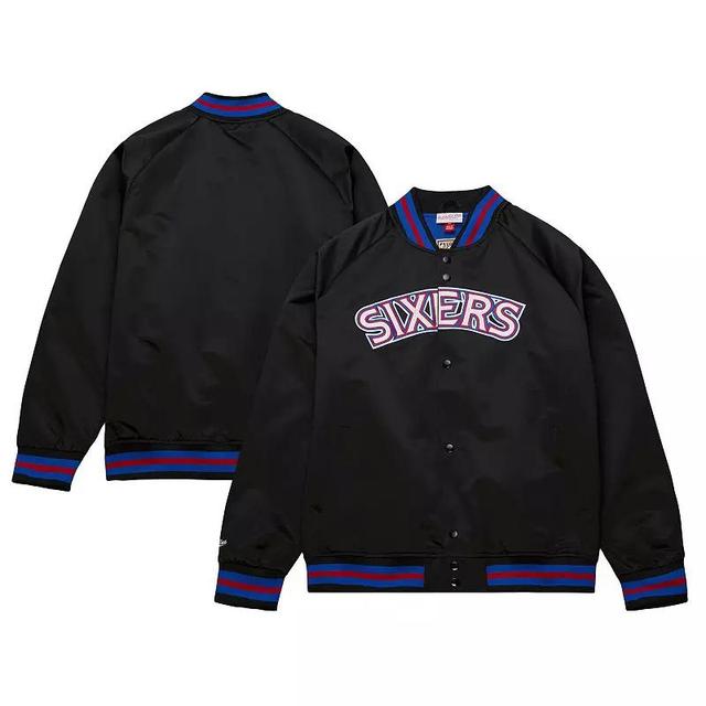 Mens Mitchell & Ness Black Philadelphia 76ers Hardwood Classics Throwback Wordmark Raglan Full-Snap Jacket Product Image