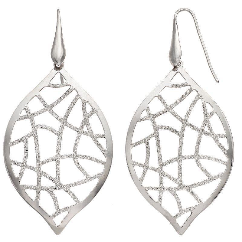 Sterling Silver Openwork Leaf Drop Earrings, Womens Product Image