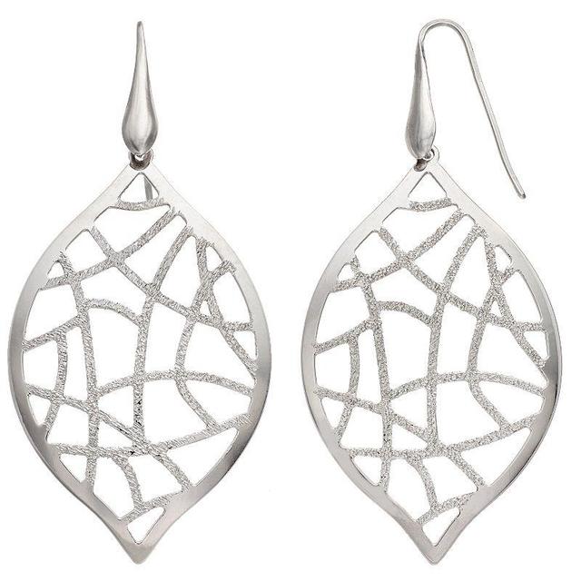 Sterling Silver Openwork Leaf Drop Earrings, Womens, Grey Product Image