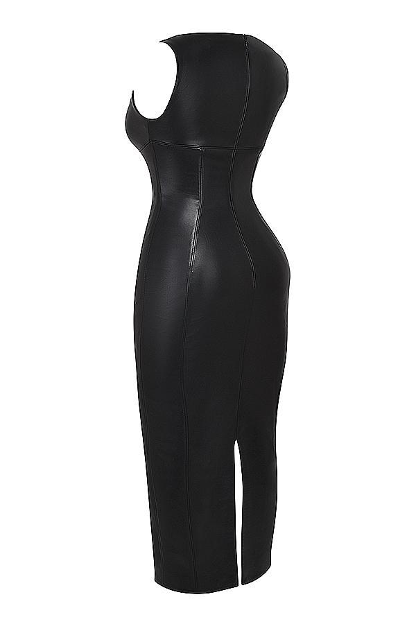 Sahara Black Vegan Leather Maxi Dress Product Image