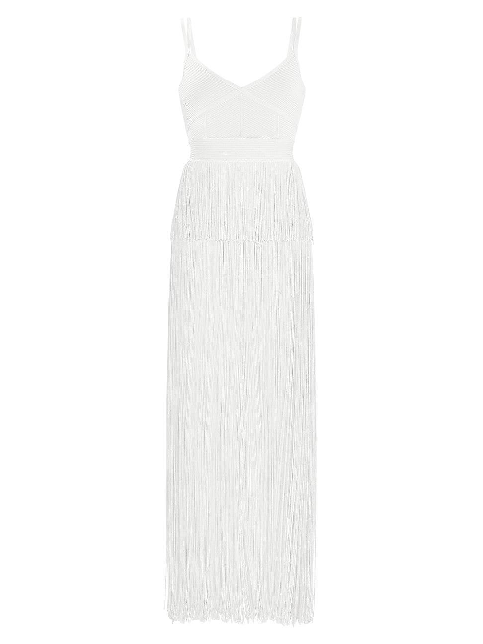 Womens Strappy Ottoman Fringe Gown Product Image