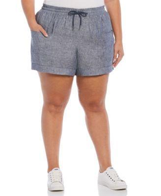 Plus Size Seamed Linen Drawstring Shorts Product Image