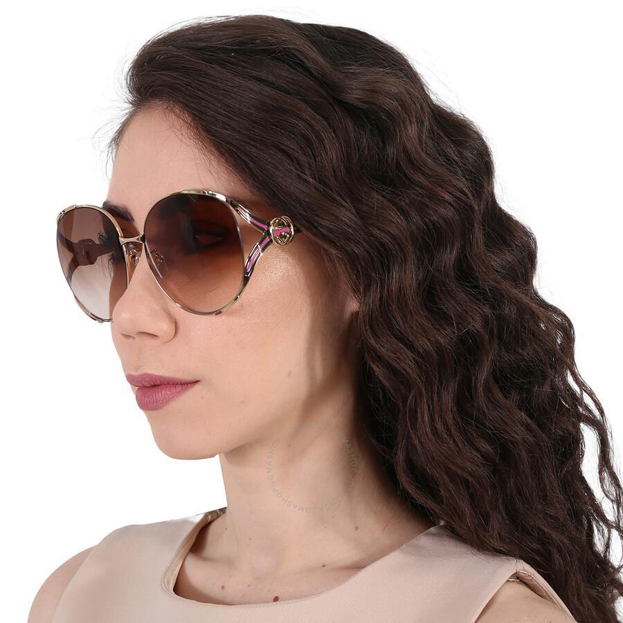 Brown Gradient Oversized Ladies Sunglasses Gg0225s 007 63 In Brown / Gold Product Image