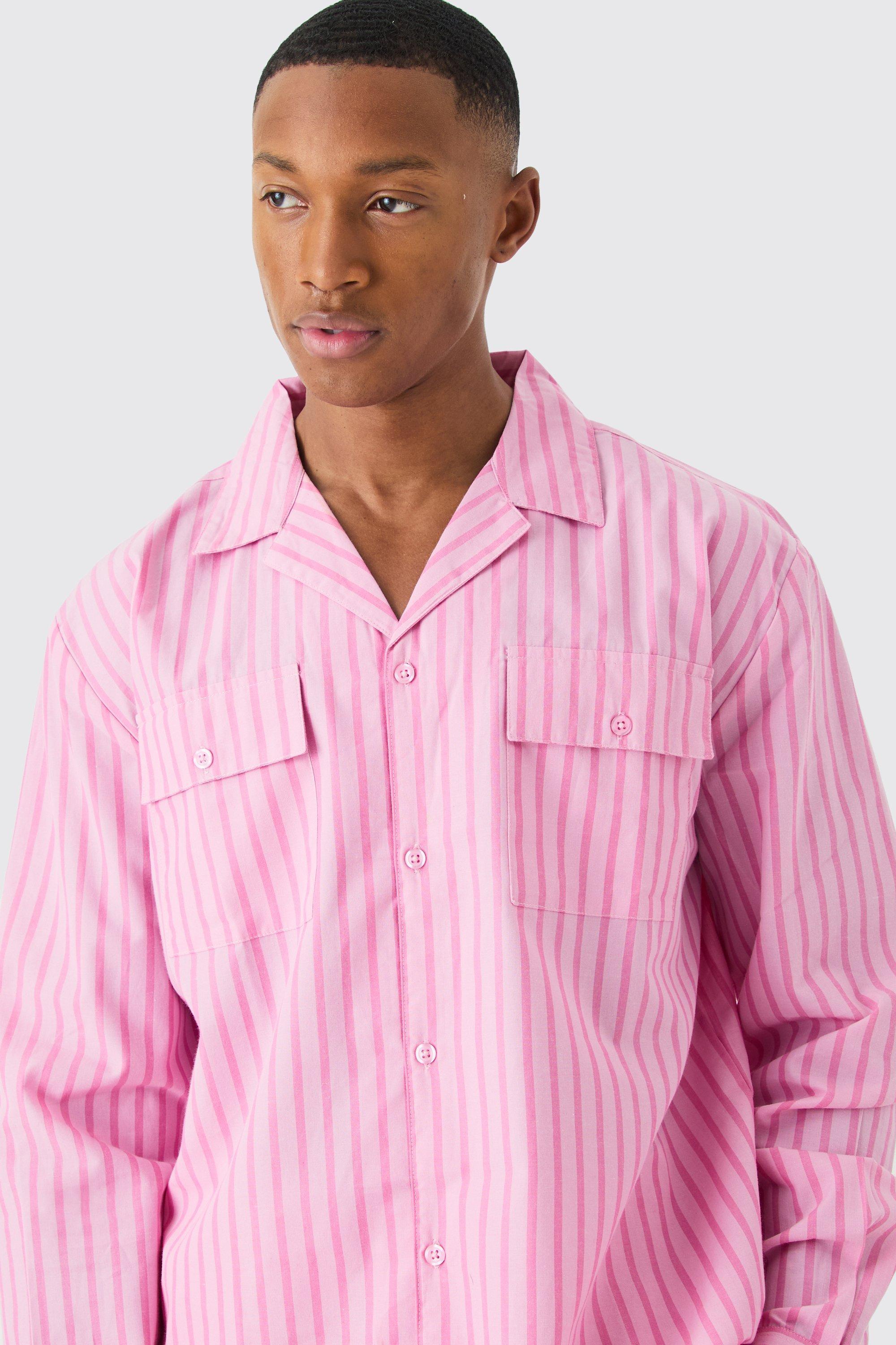 Woven Stripe Lounge Shirt | boohooMAN USA Product Image