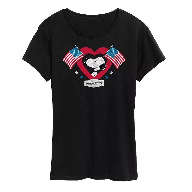 Womens Peanuts Snoopy Since 1776 Flag Heart Graphic Tee Product Image