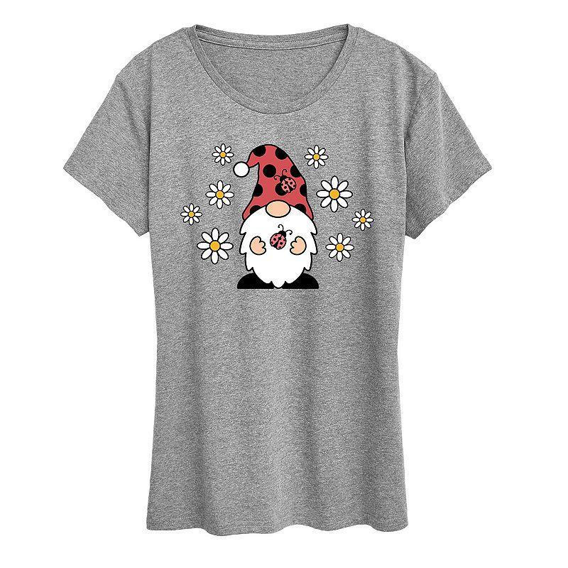 Womens Ladybug Gnome Graphic Tee Grey Gray Product Image