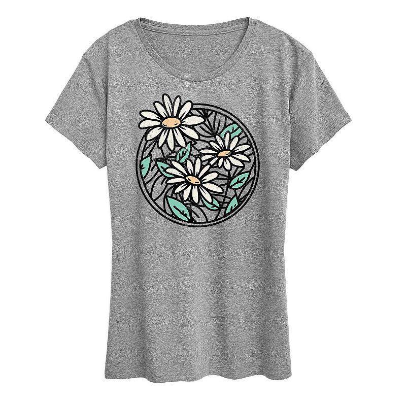 Womens Wildflower Circle Graphic Tee, Girls Grey Gray Product Image