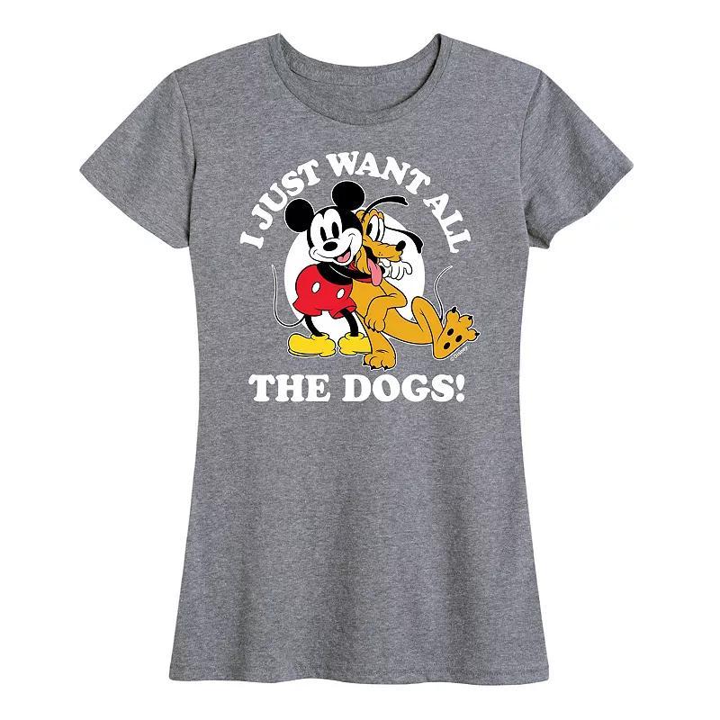 Disneys Mickey Mouse & Pluto Womens Just Want All Dogs Graphic Tee Grey Gray Product Image