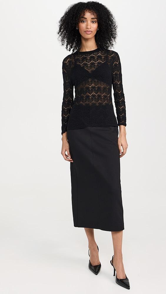 Vince Fine Lace 3/4 Sleeve Crew Neck Top | Shopbop Product Image