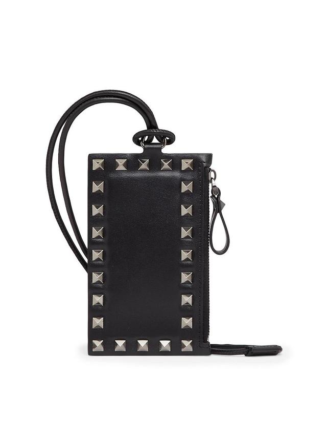 Mens Rockstud Calfskin Card Holder with Neck Strap Product Image