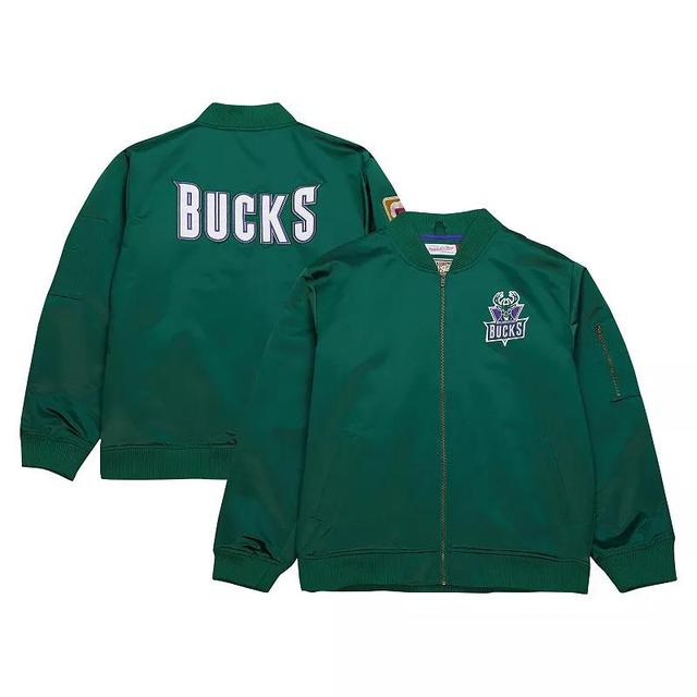 Mens Mitchell & Ness Green Milwaukee Bucks Hardwood Classics Vintage Logo Full-Zip Bomber Jacket Product Image