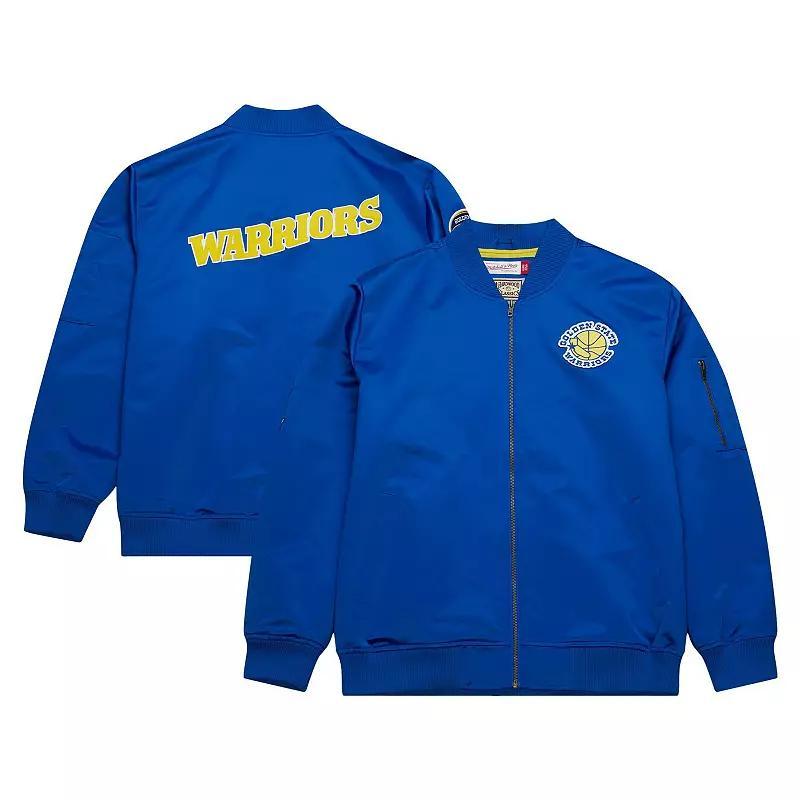 Mens Mitchell & Ness Royal Golden State Warriors Hardwood Classics Vintage Logo Full-Zip Bomber Jacket Product Image