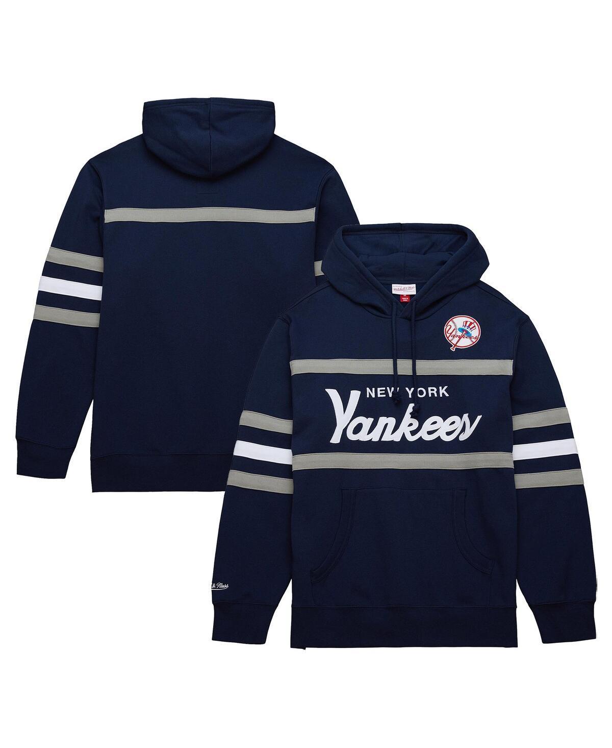 Mens Mitchell & Ness Navy/Gray New York Yankees Head Coach Pullover Hoodie YNK Blue Product Image