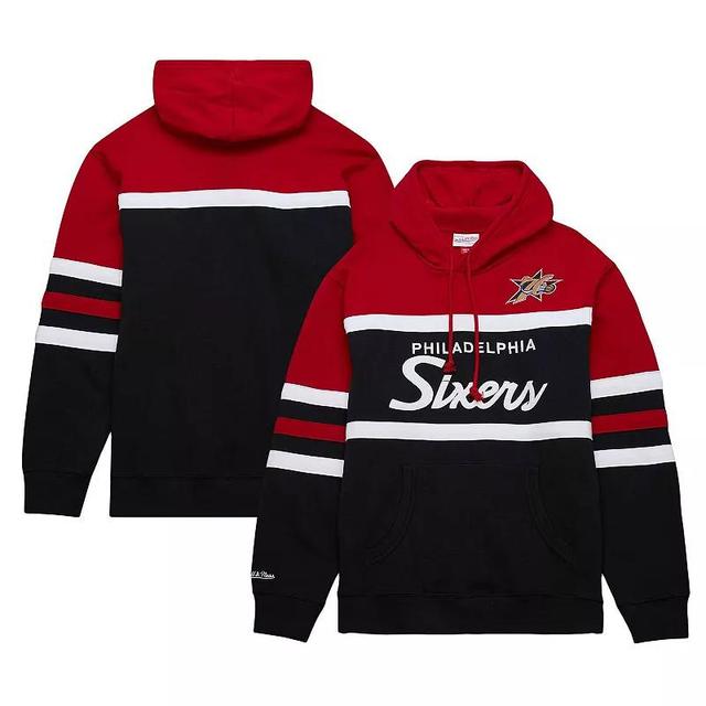 Mens Mitchell & Ness Black/Red Philadelphia 76ers Head Coach Pullover Hoodie Product Image