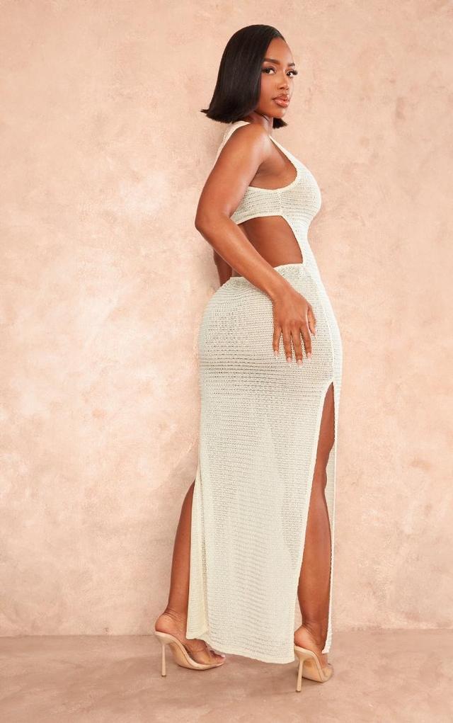 Shape Cream Textured Sheer Cut Out Sleeveless Maxi Dress Product Image