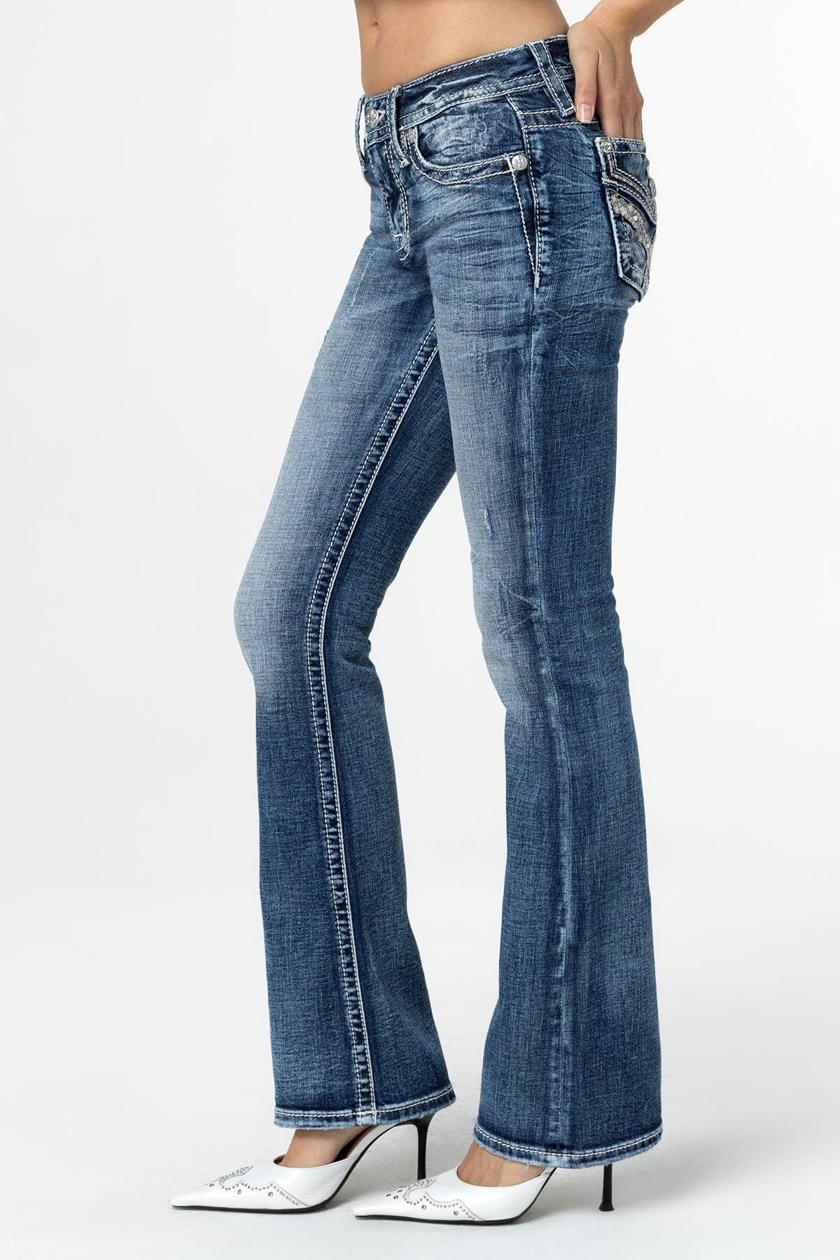 Pink and Blue Hues Bootcut Jeans Product Image