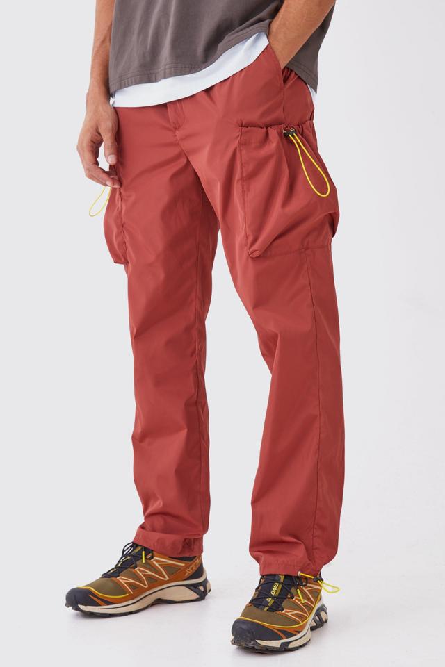 Straight Fit Nylon Cargo Trousers | boohooMAN USA Product Image