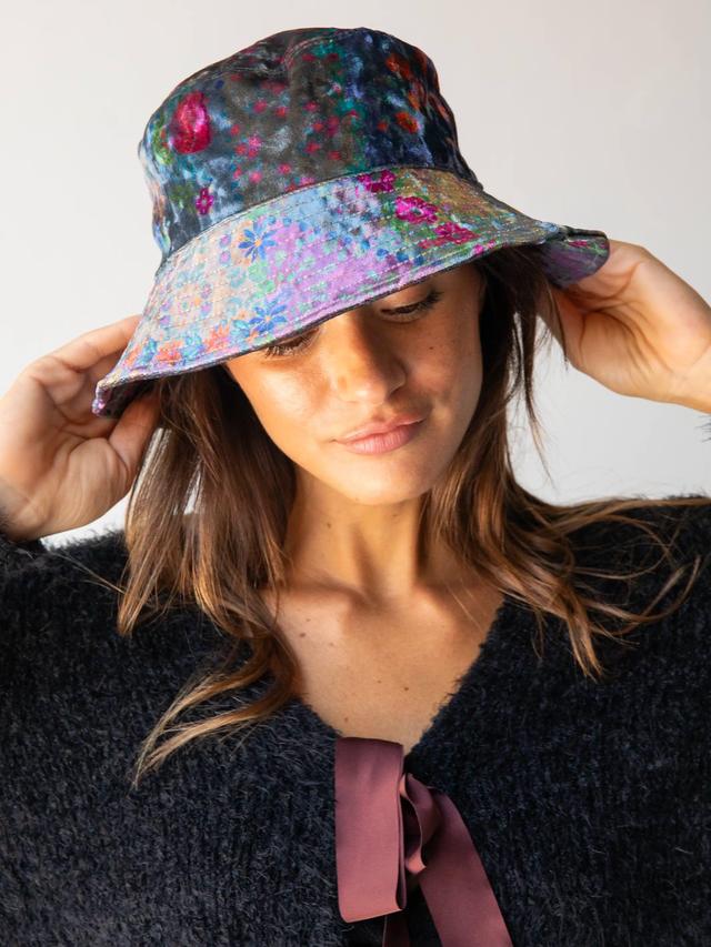 Printed Velvet Bucket Hat - Vintage Rose Patchwork Product Image