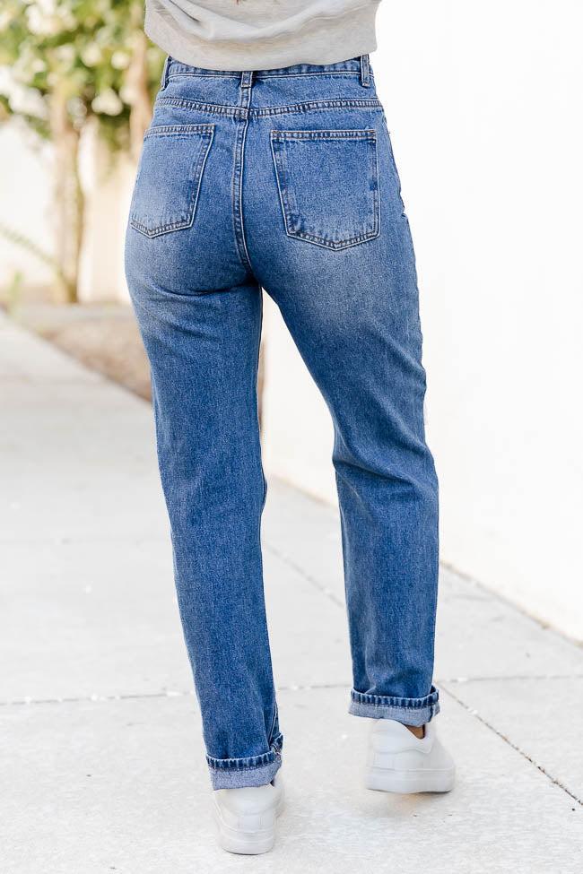 Keeley Dark Wash Distressed Straight Leg Jeans FINAL SALE Product Image