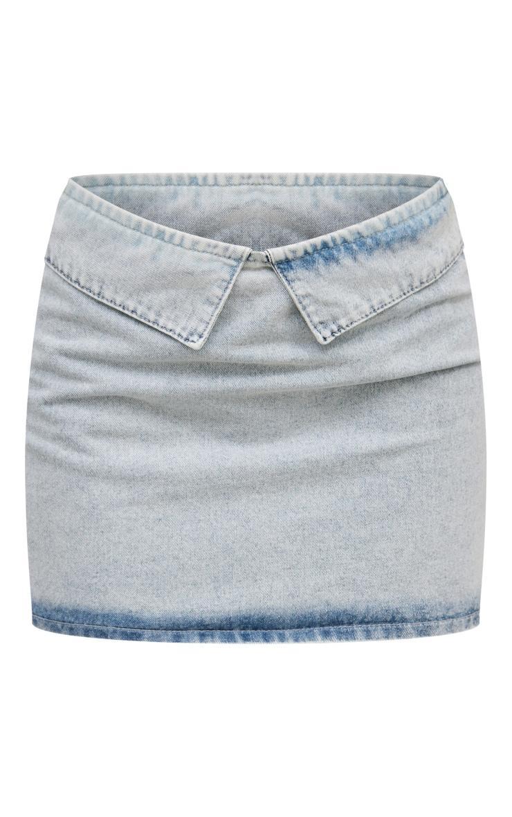 Light Blue Wash Foldover Waistband Denim Mini Skirt Product Image