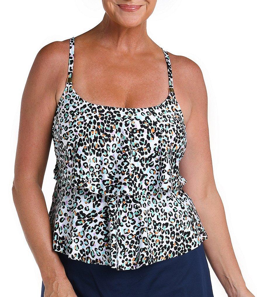 24th & Ocean Desert Spot Animal Print Scoop Neck Tiered Tankini Swim Top product image