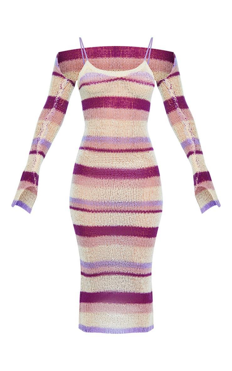 Lilac Stripe Open Knit Maxi Dress & Sleeves Product Image