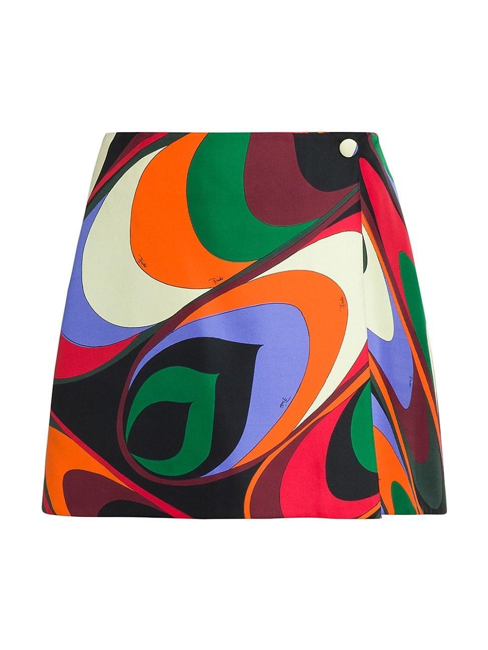 Womens Printed Silk Wrap Miniskirt Product Image