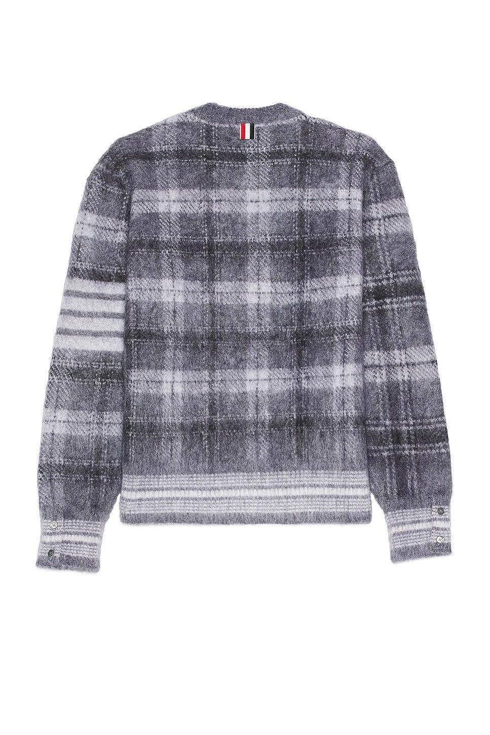 Thom Browne Tartan Check Jacquard Relaxed Fit Sweater in Medium Grey - Grey. Size 2 (also in 1, 3). Product Image