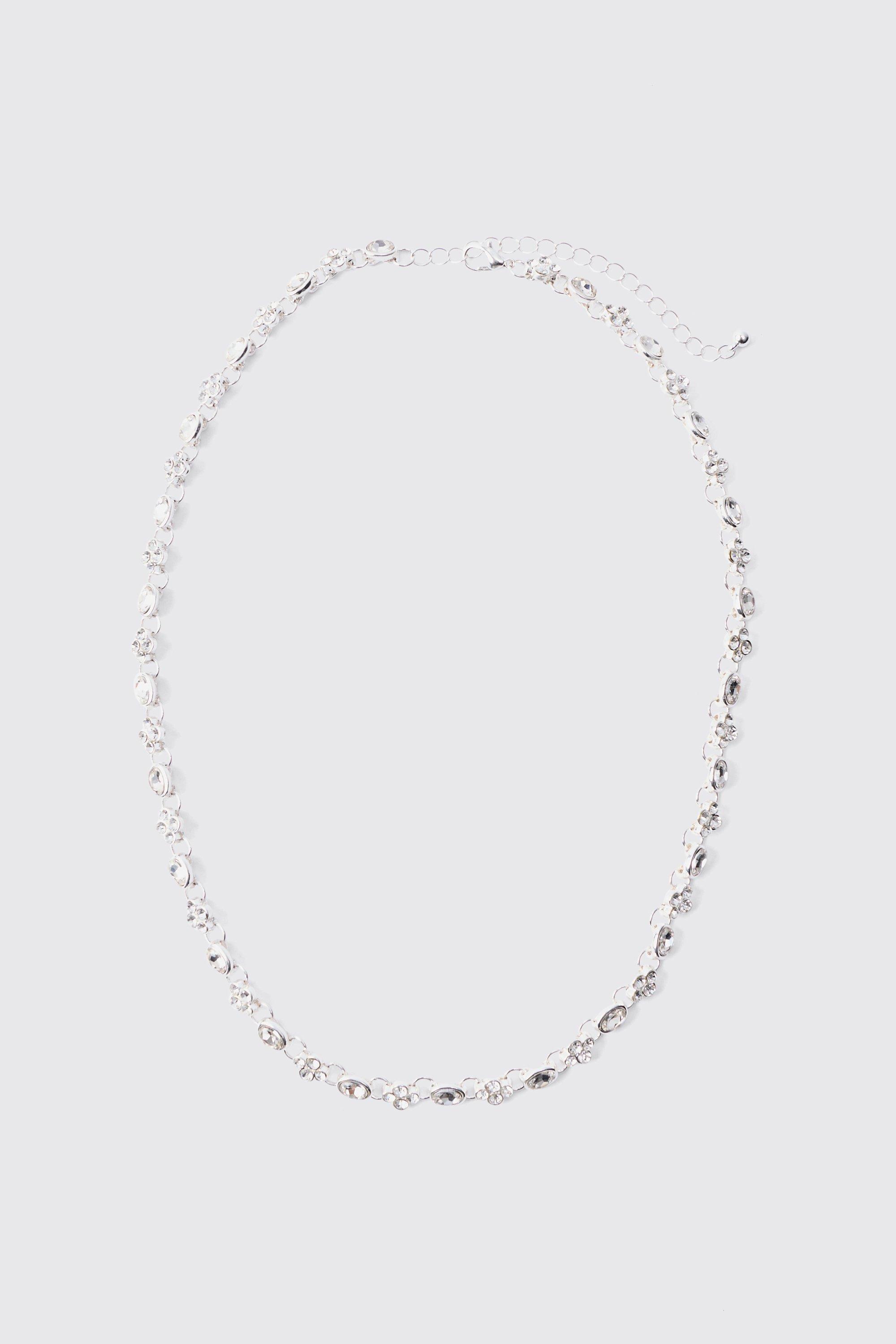 Mens Grey Gem Chain Necklace In Silver, Grey Product Image