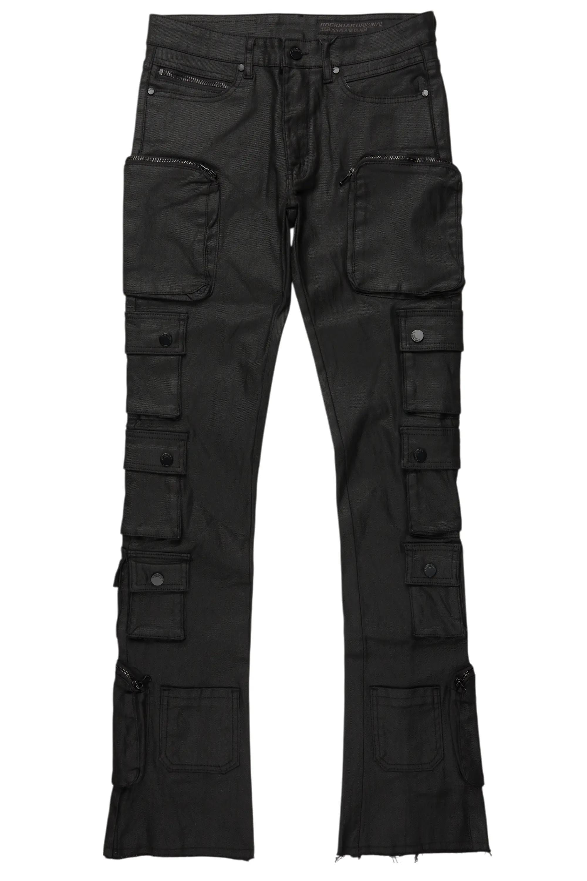 Konrad Black Coated Stacked Flare Jean Male Product Image