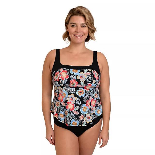 Plus Size Fit 4 U Floral Print Square Neck C-Cup Tankini Swim Top, Womens Product Image