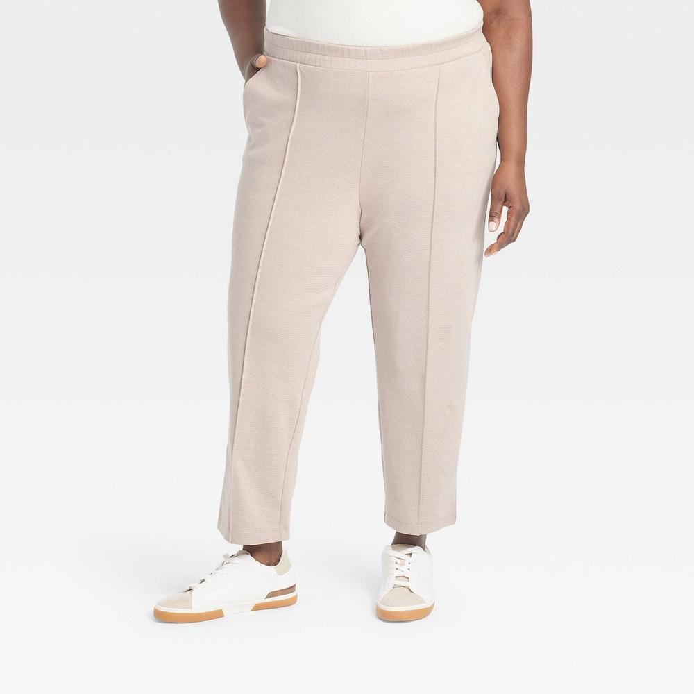 Womens High-Rise Tapered Ankle Knit Pull-On Pants - A New Day Oatmeal 3X Product Image