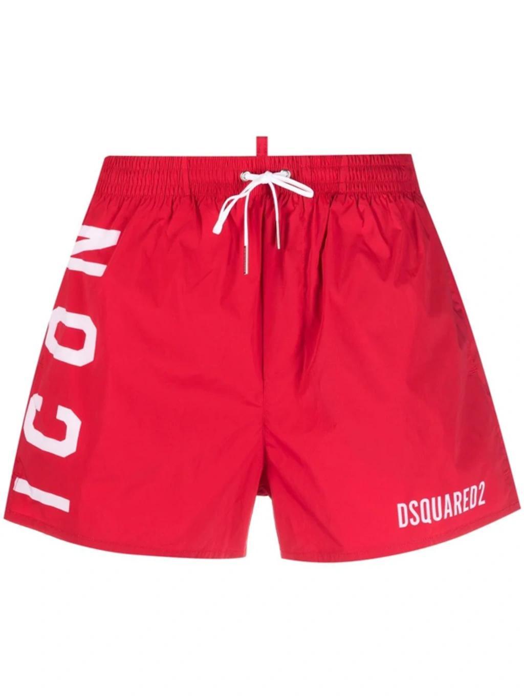 DSQUARED2 Logo-print Drawstring-waist Swim Shorts In Red Product Image