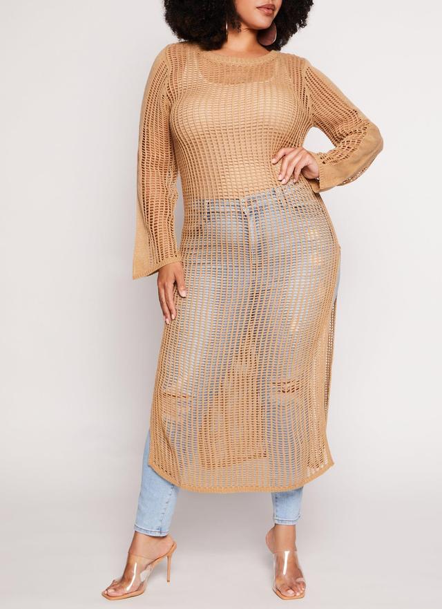 Womens Plus Size Crochet Side Slit Maxi Sweater Product Image