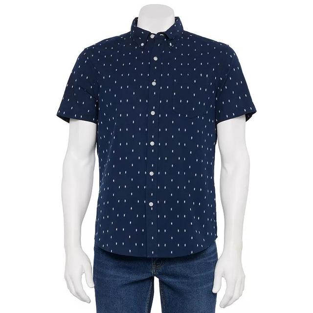 Mens Sonoma Goods For Life Short Sleeve Perfect Length Button Down Shirt Blue Clip Dot Product Image