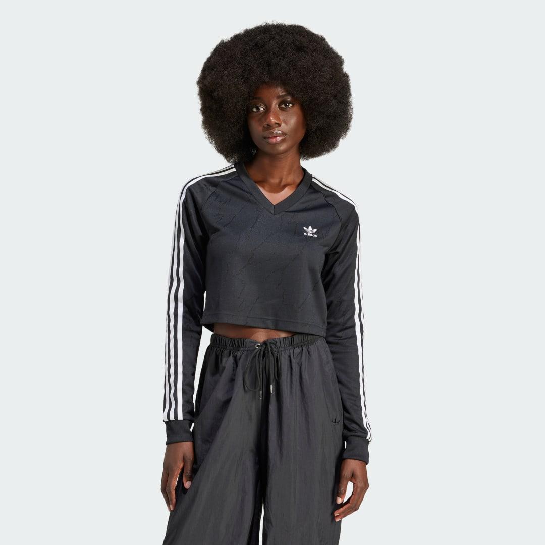 adidas Long Sleeve Cropped Jersey Black XS Womens Product Image