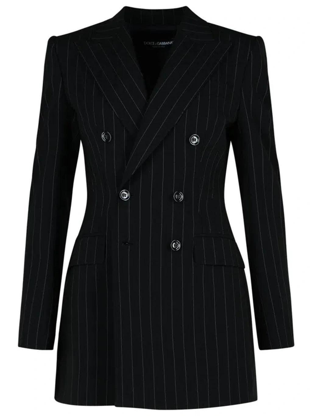 DOLCE & GABBANA Double-breasted Pinstriped Blazer In Black Product Image