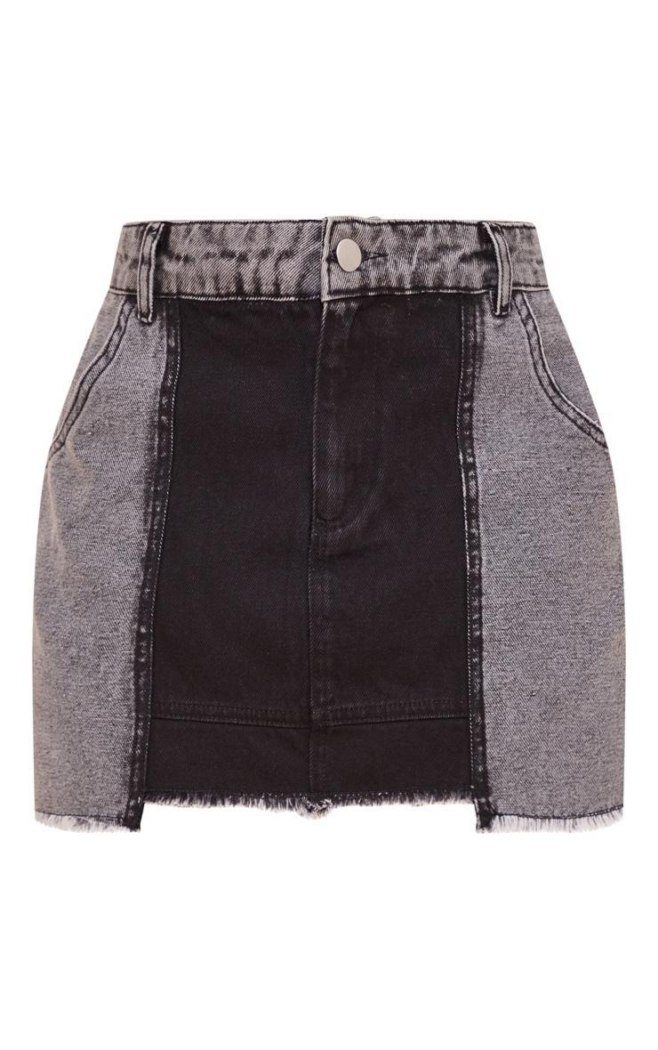 Washed Black Panel Denim Mini Skirt Product Image