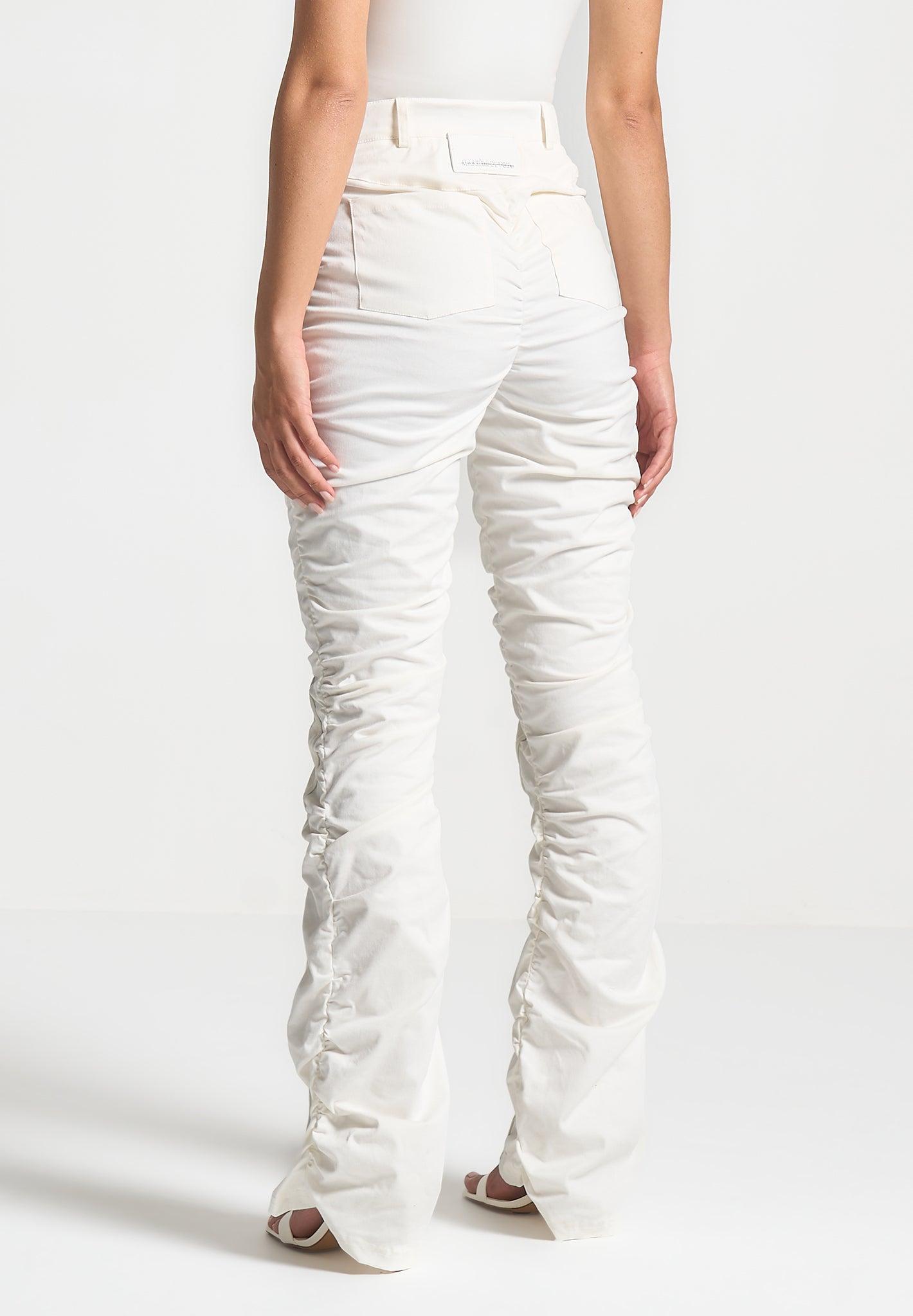 Ruched Trousers with Knee Patch - White Female Product Image