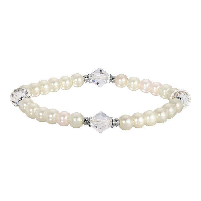 1928 Silver Tone Simulated Pearl and Lantern Bead Stretch Bracelet, Womens Product Image