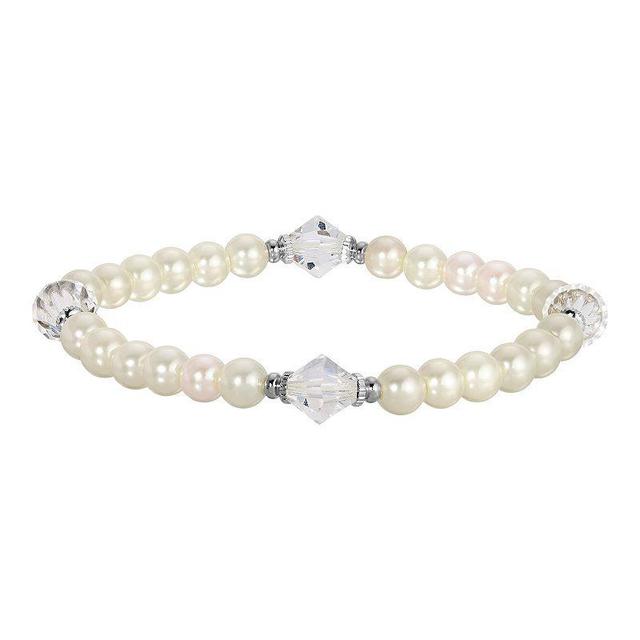 1928 Silver Tone Simulated Pearl and Lantern Bead Stretch Bracelet, Womens Product Image